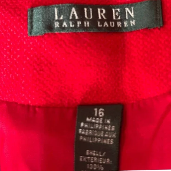 Lauren Ralph Lauren Blazer SZ16 Red Linen Nautical Gold Button Bullion Crest - Picture 8 of 15